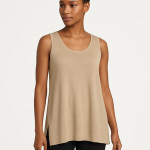 Lafayette 148 New York Linen Sleeveless Scoop Neck Metallic Top in Beige-Medium